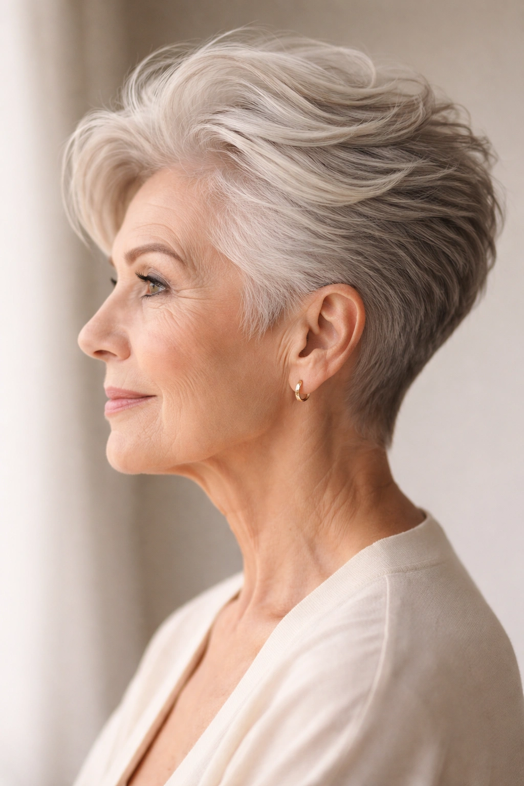Profile view of soft undercut with long top hair