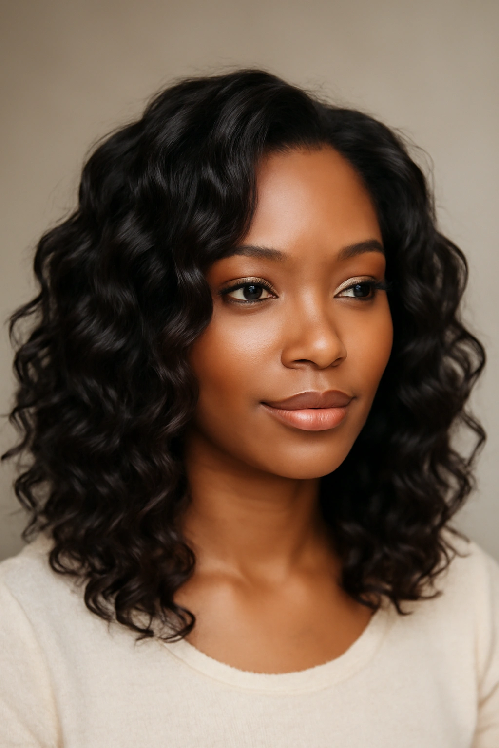 Soft waves and defined curls showcasing natural texture in wedding hairstyle