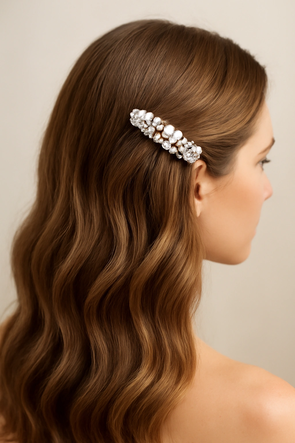 Soft waves accented by a pearl clip for an elegant look