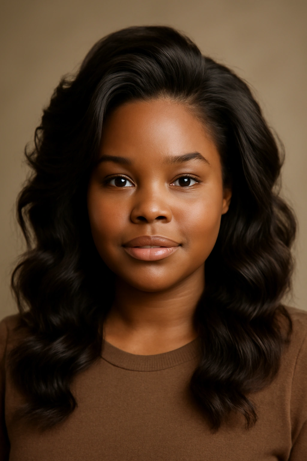 Black woman with soft waves and crown volume