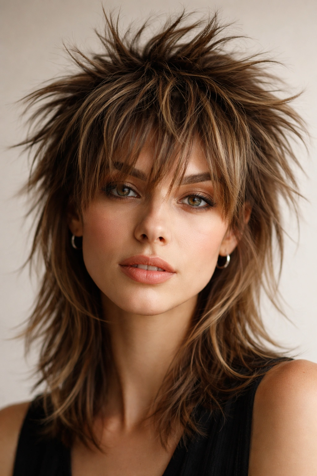 Front close-up of spiky textured bangs with vertical spikes