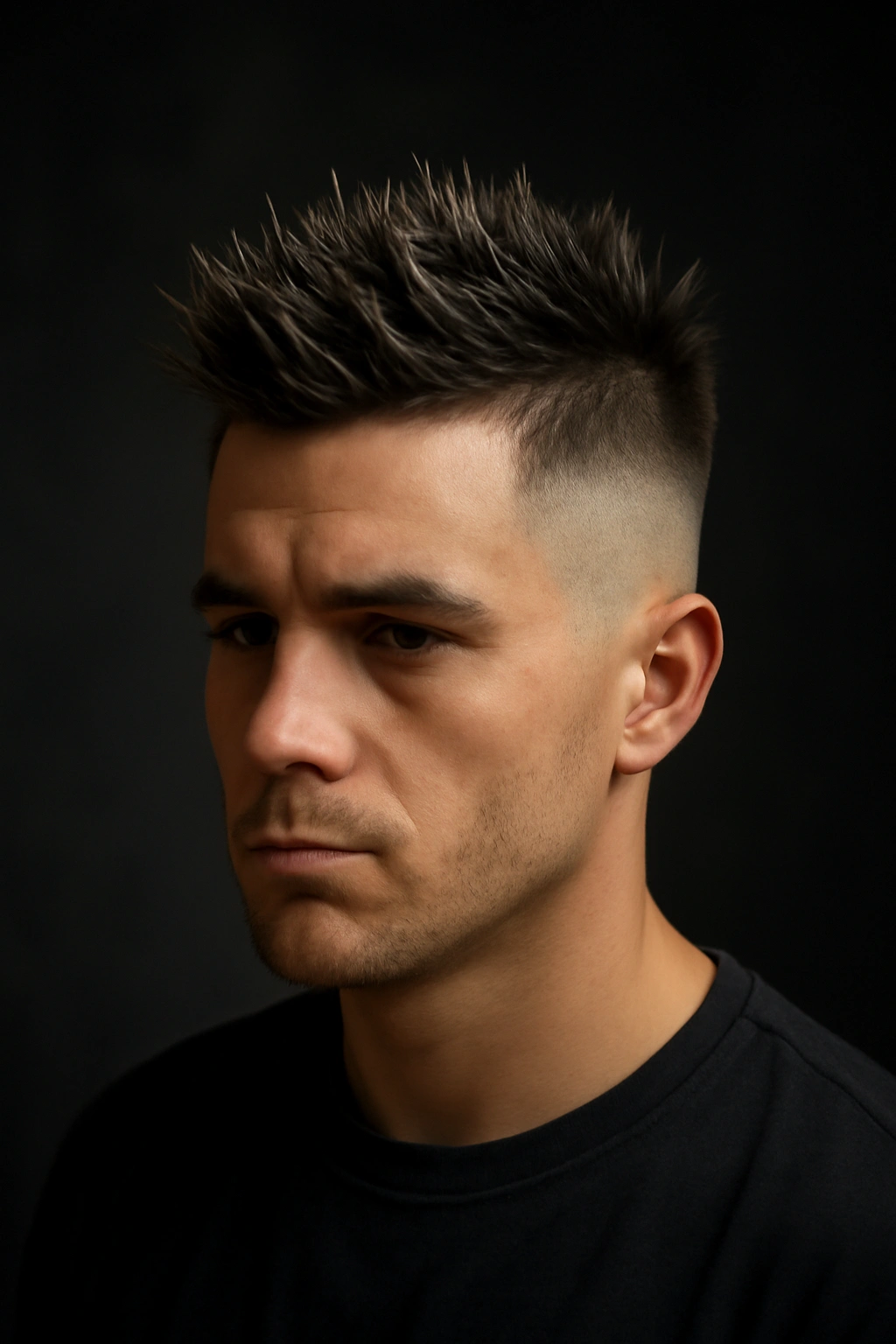 Front view of faded spiky undercut with distinct spikes and a sharp fade
