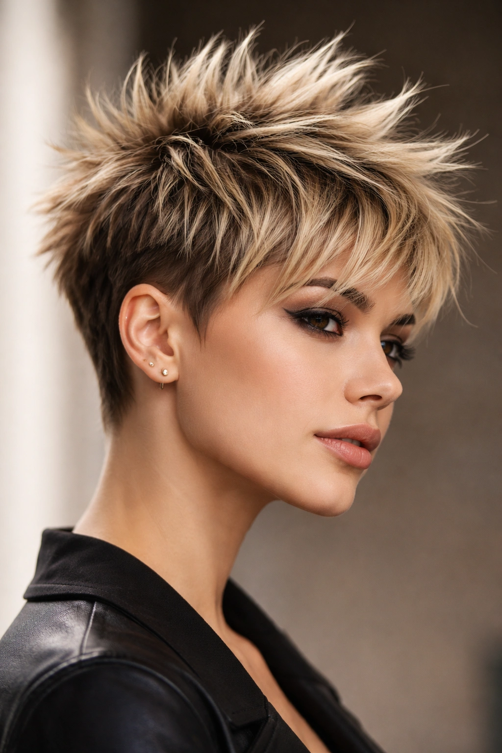 Spiky crown pixie showing spike-like layers at the crown