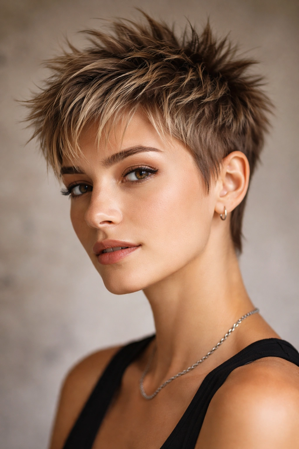 Spiky pixie cut with choppy layers styled into spikes