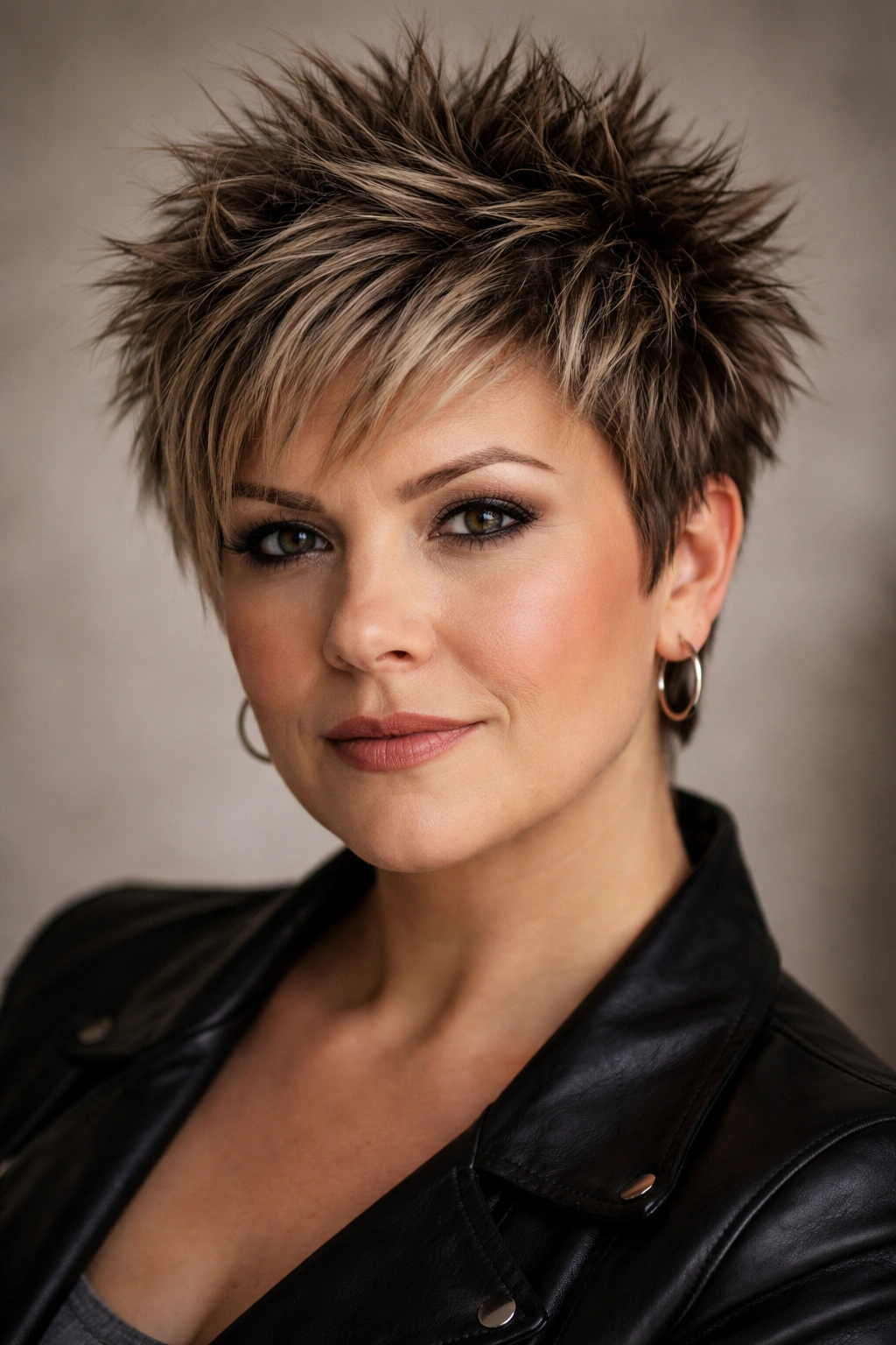Close-up of a woman with a spiky textured cut showing defined spikes