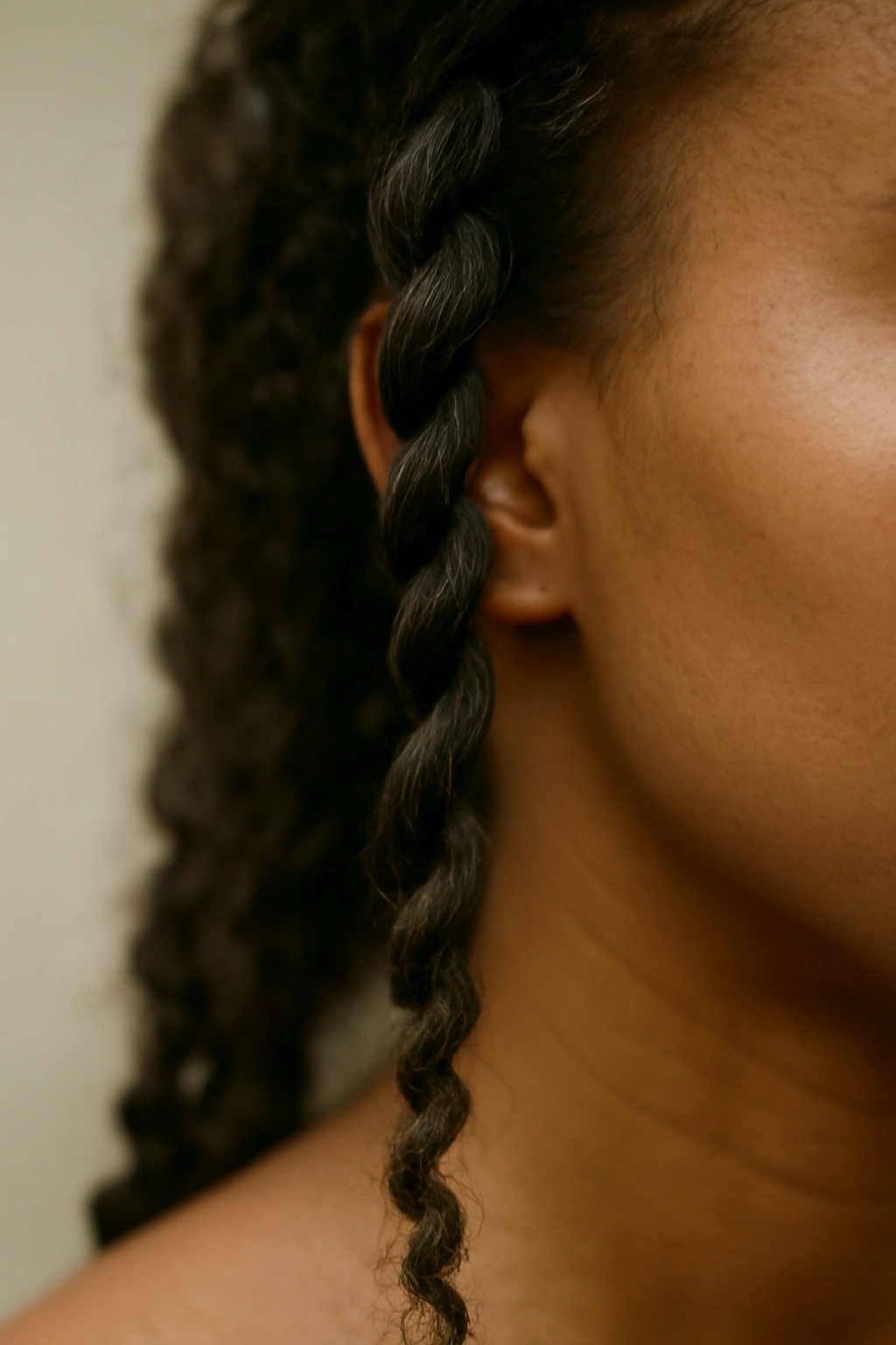Close-up of spiral braid with uneven tension