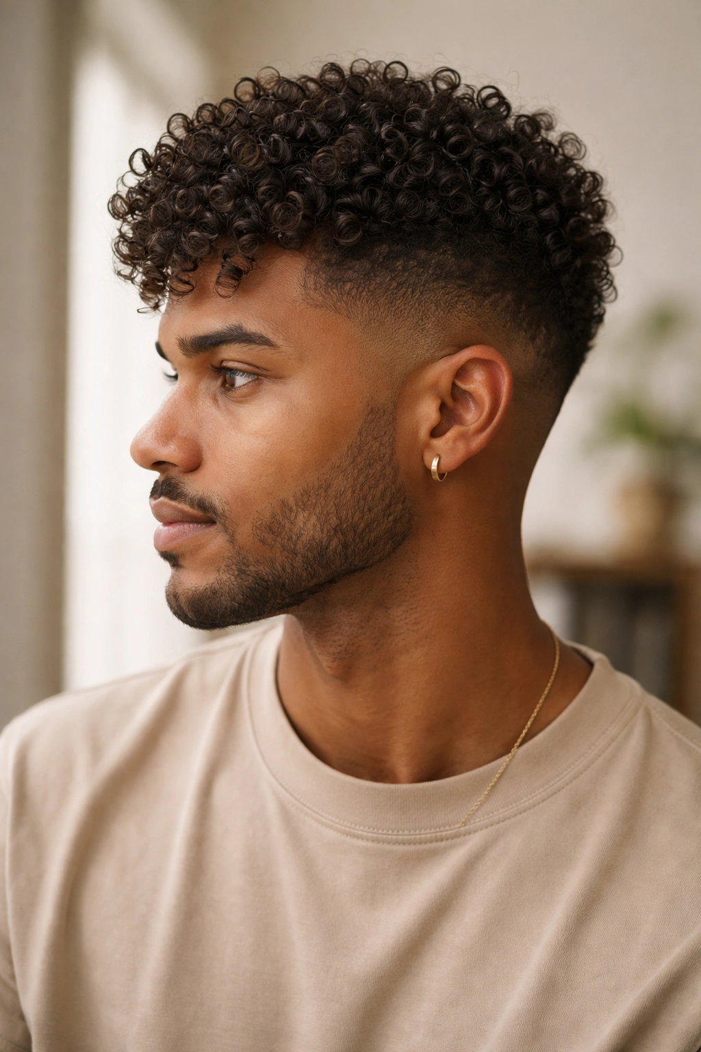 Portrait of spiral curls tapering from sides to crown for cohesive shape