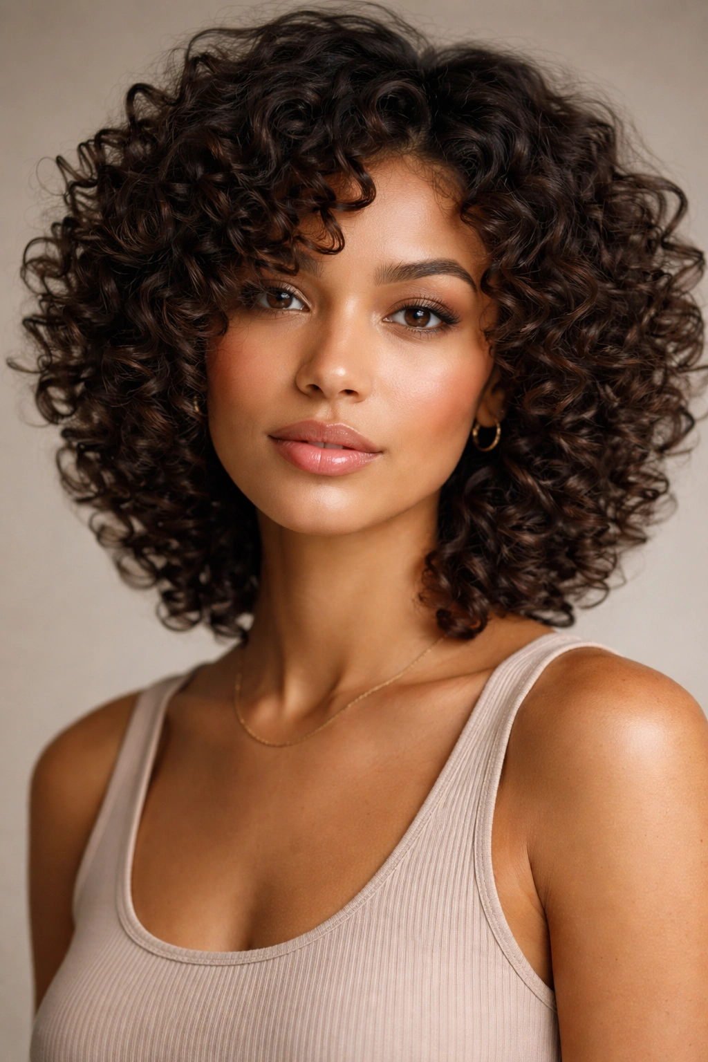 Portrait of spiraled curls cut to shape around the face