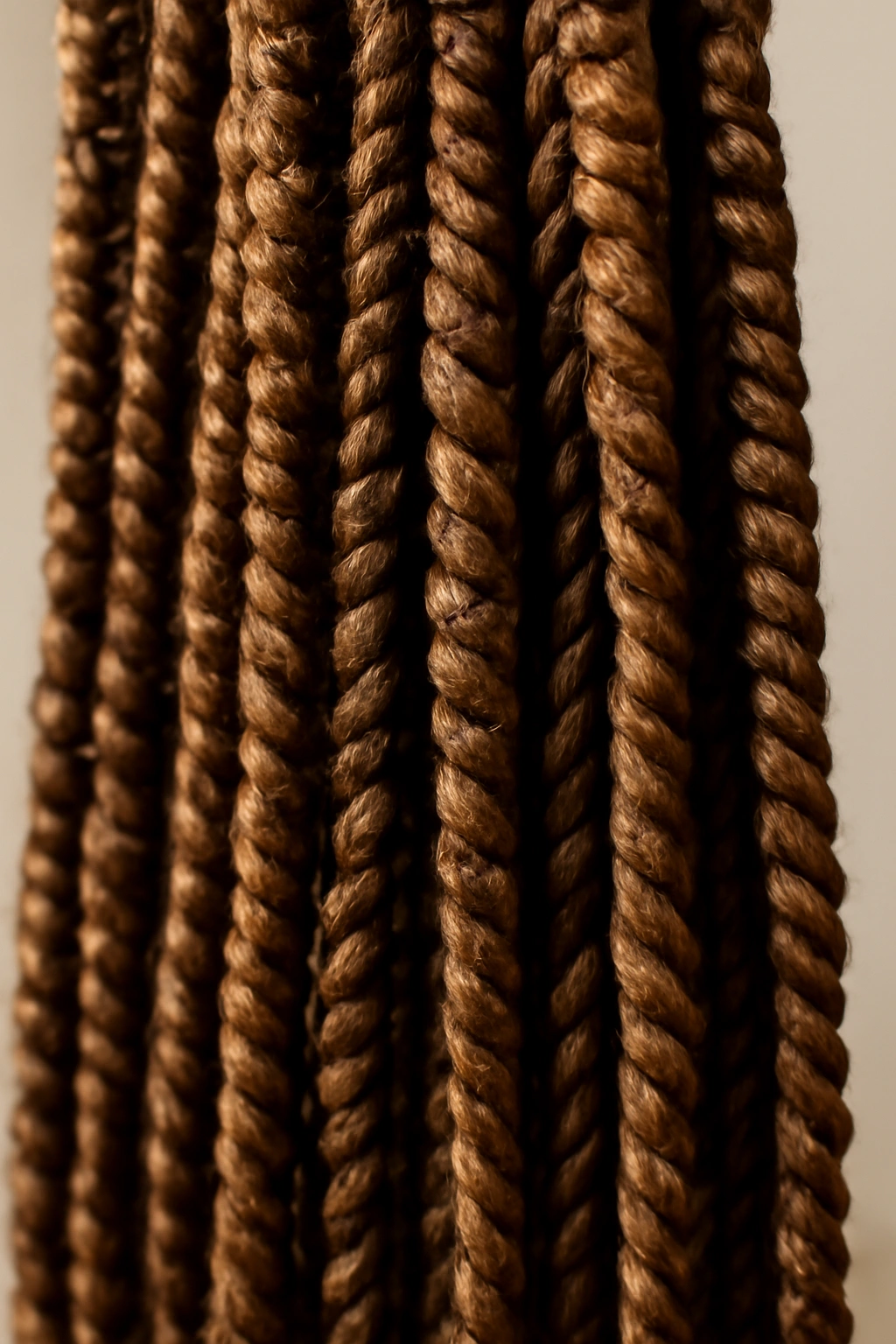 Close-up of spiral-wrapped micro braids with extensions adding texture and dimension.