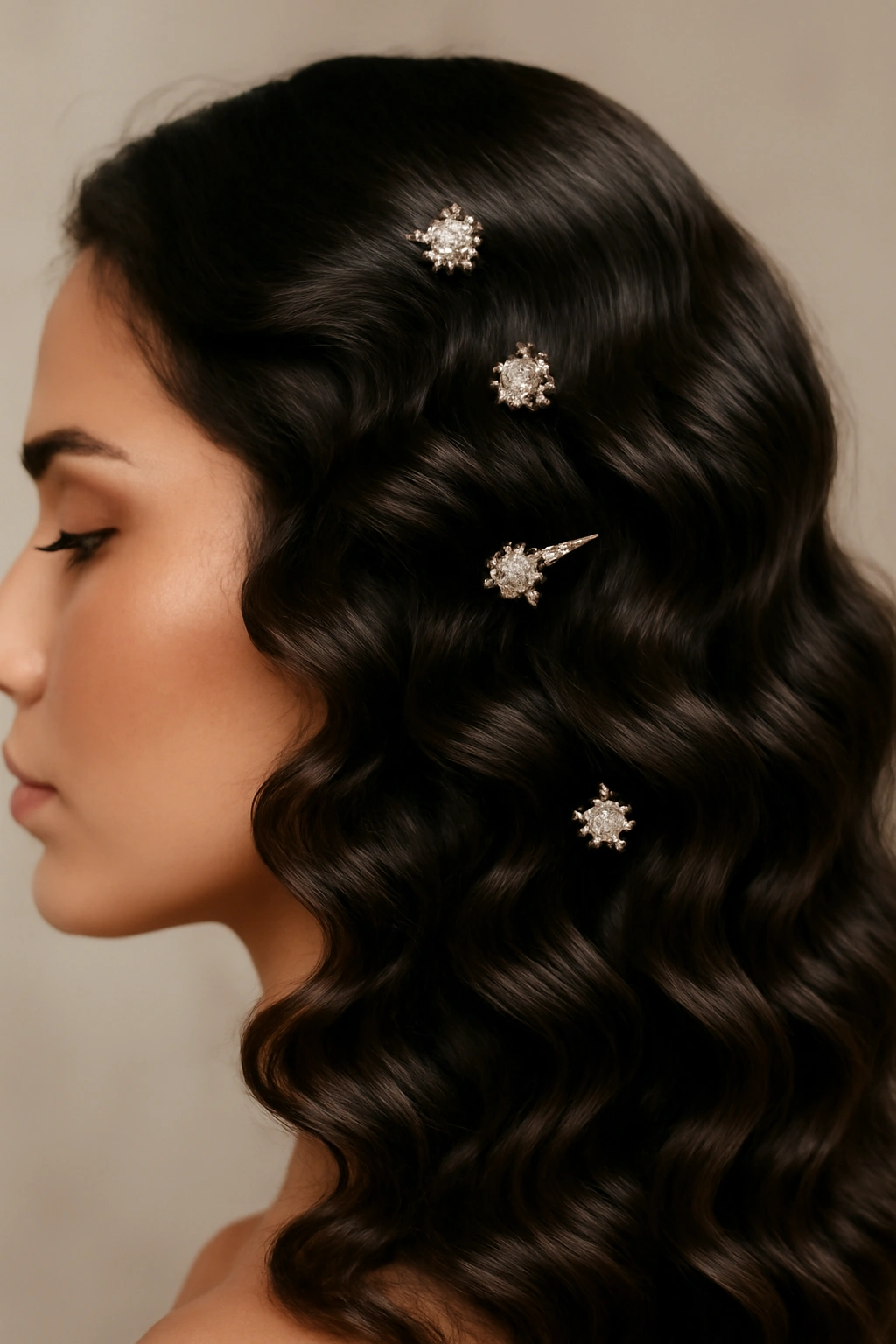 Bold curls with decorative pins for sparkle