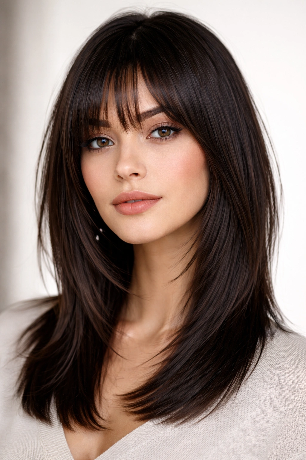Straight sleek shag with micro layers adding subtle movement