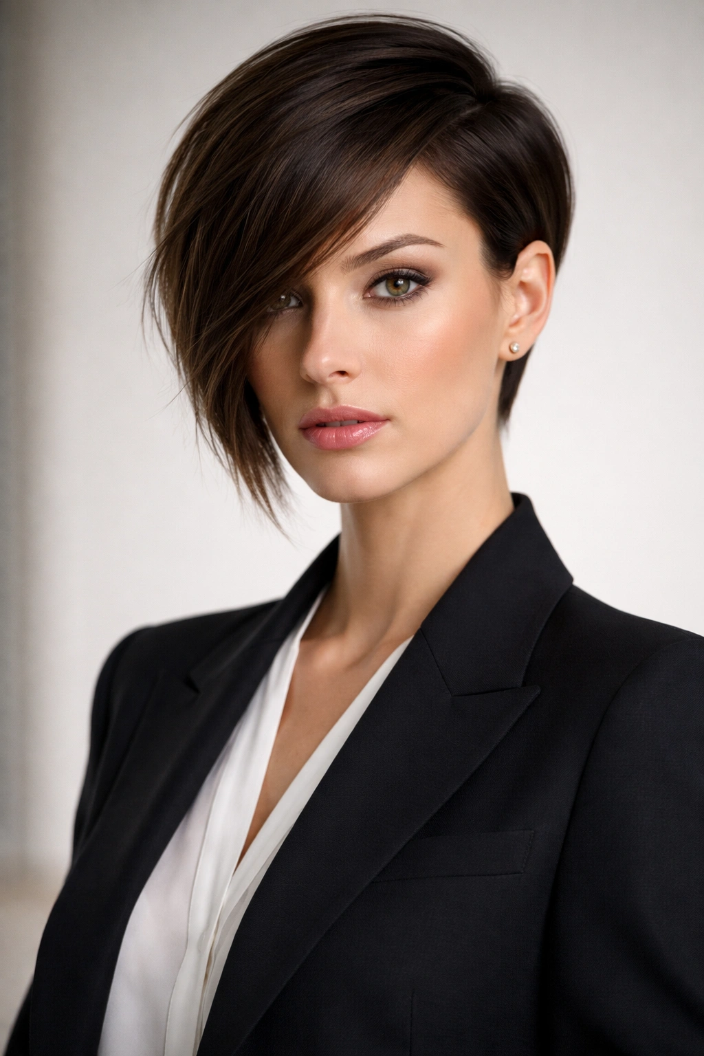Portrait of a structured asymmetrical cut with a longer side