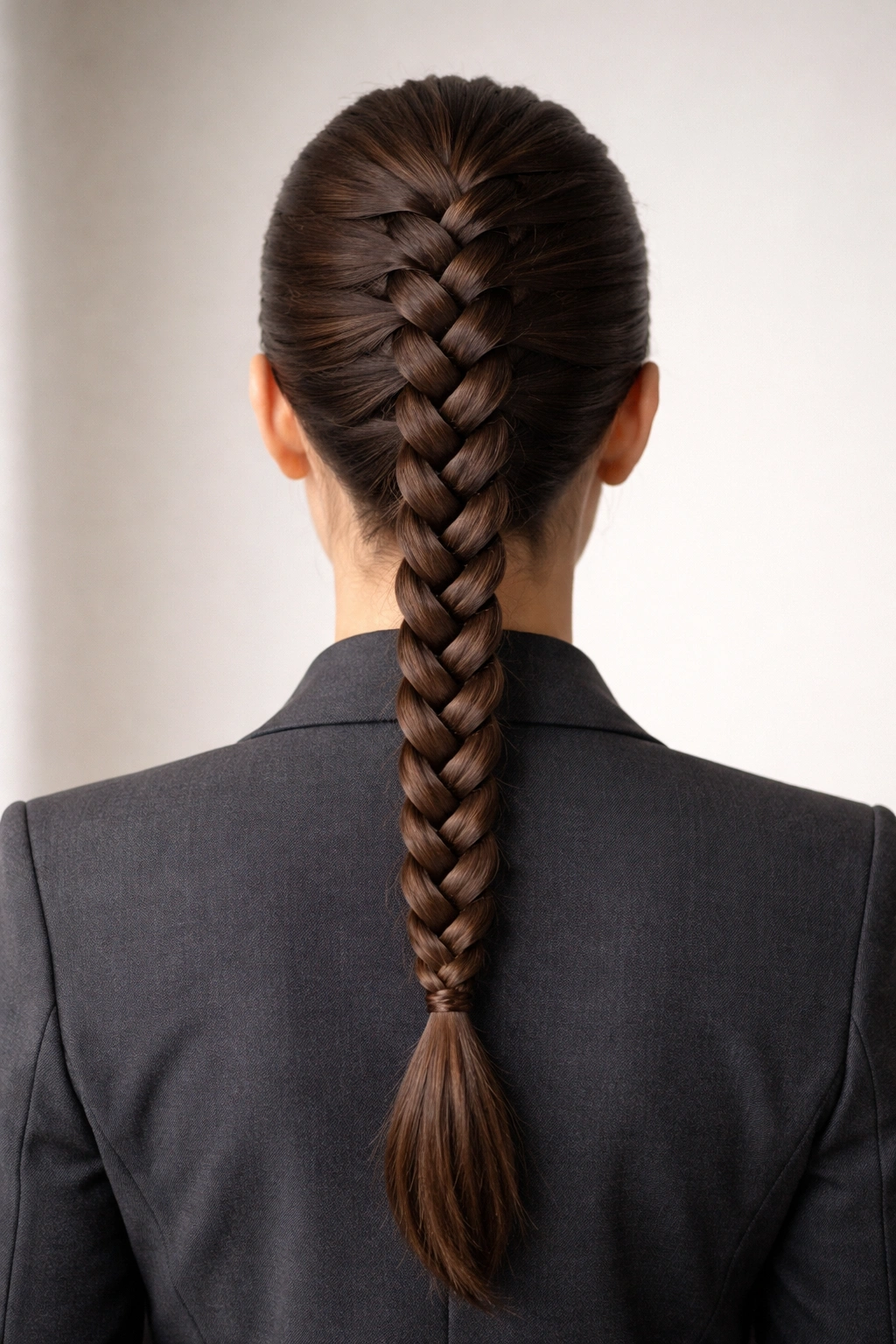 Rear view of a single tight braid down the center back