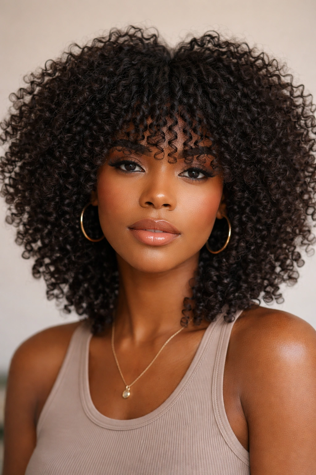 Structured fringe cut with textured angled fringe framing the face