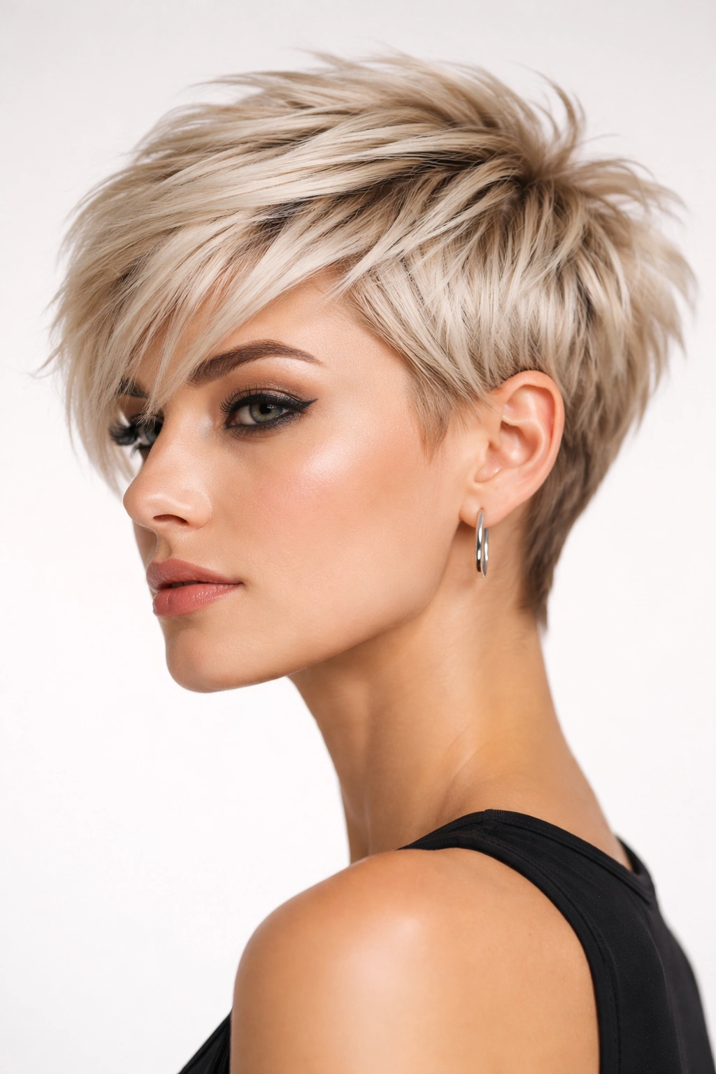 Platinum pixie with structured layers and textured movement