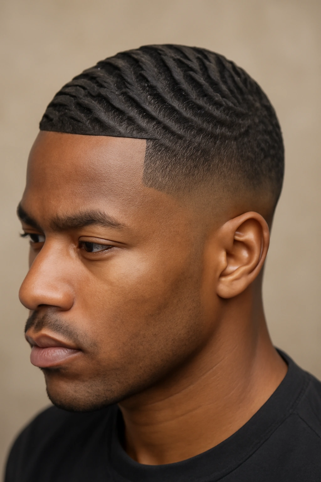 Structured waves with clean fade on crown; diagonal wave patterns.