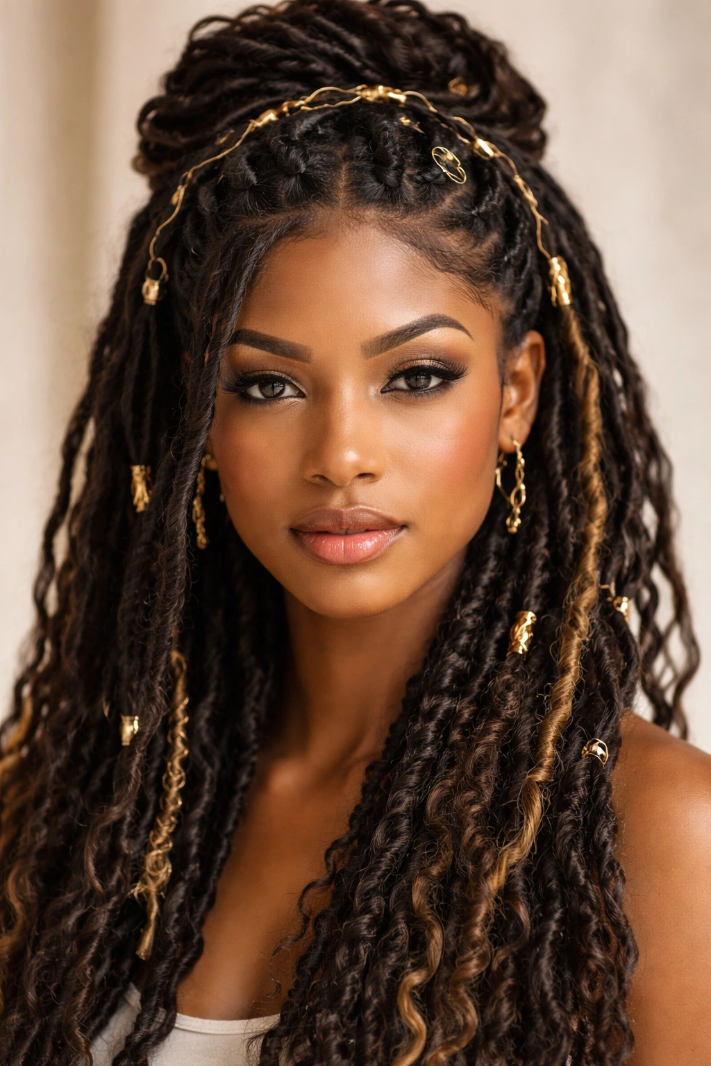Goddess locs with pins and wraps showing styling technique for longevity