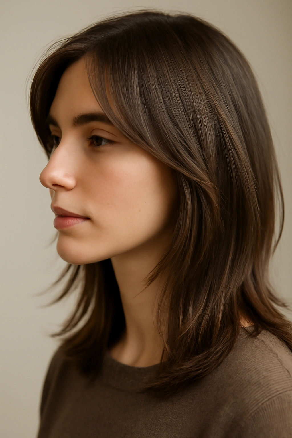 Subtle face-framing layers around the cheekbones