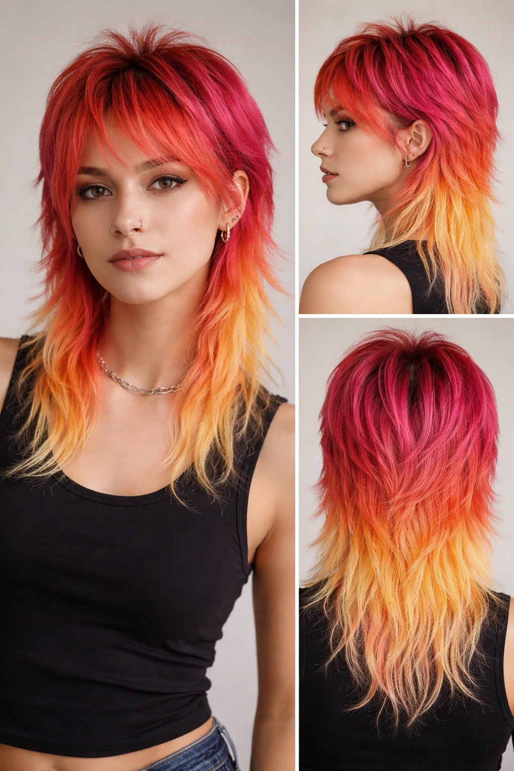 Mullet with sunset gradient back in orange pink and yellow