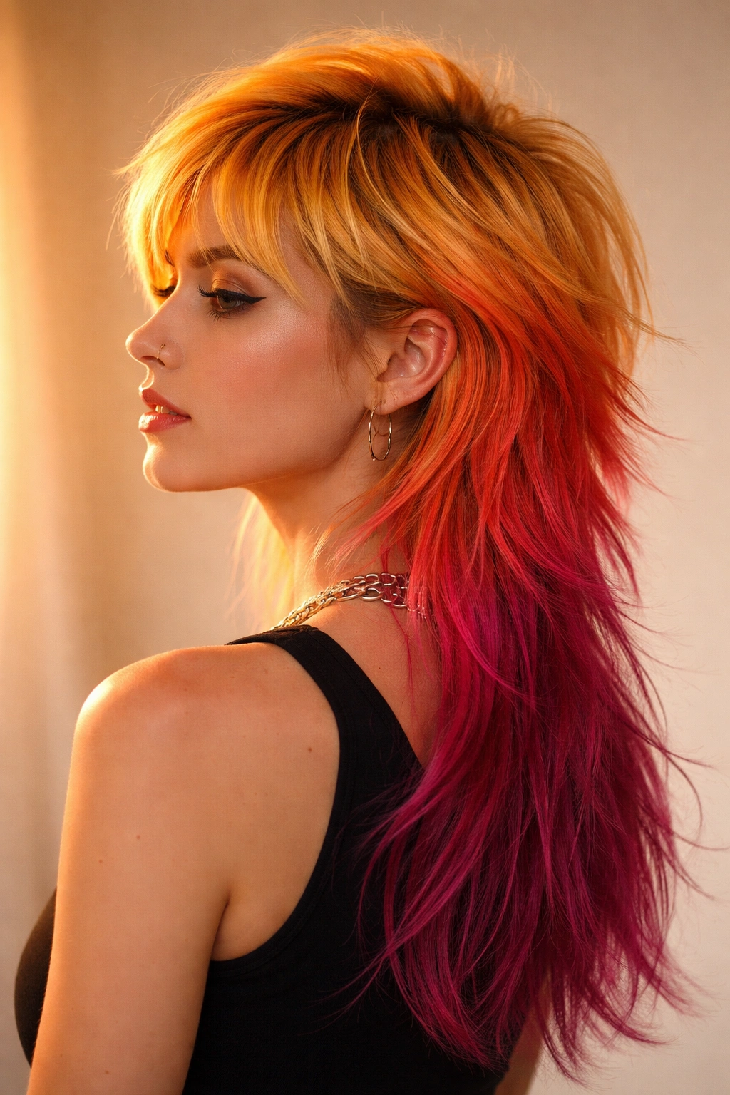 Mullet with sunset gradient from yellow to magenta