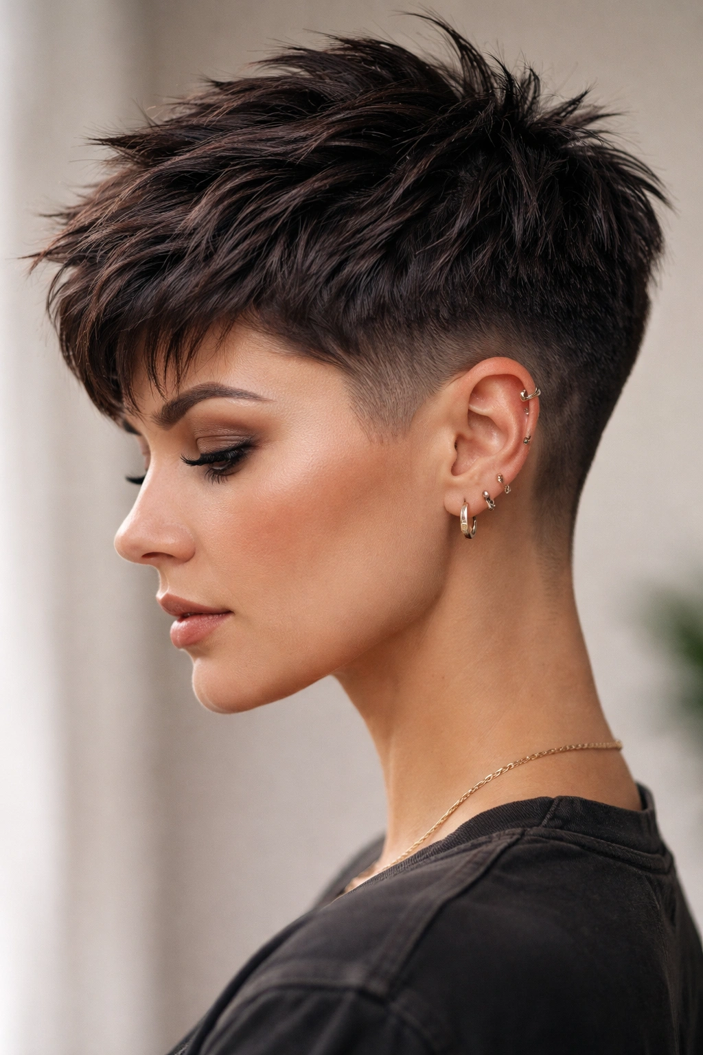 Textured taper fade pixie with smooth fade and textured crown
