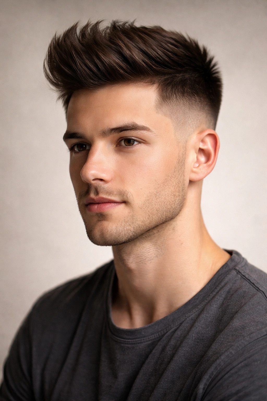 Taper fade with length on top hairstyle showing skin fade and long crown