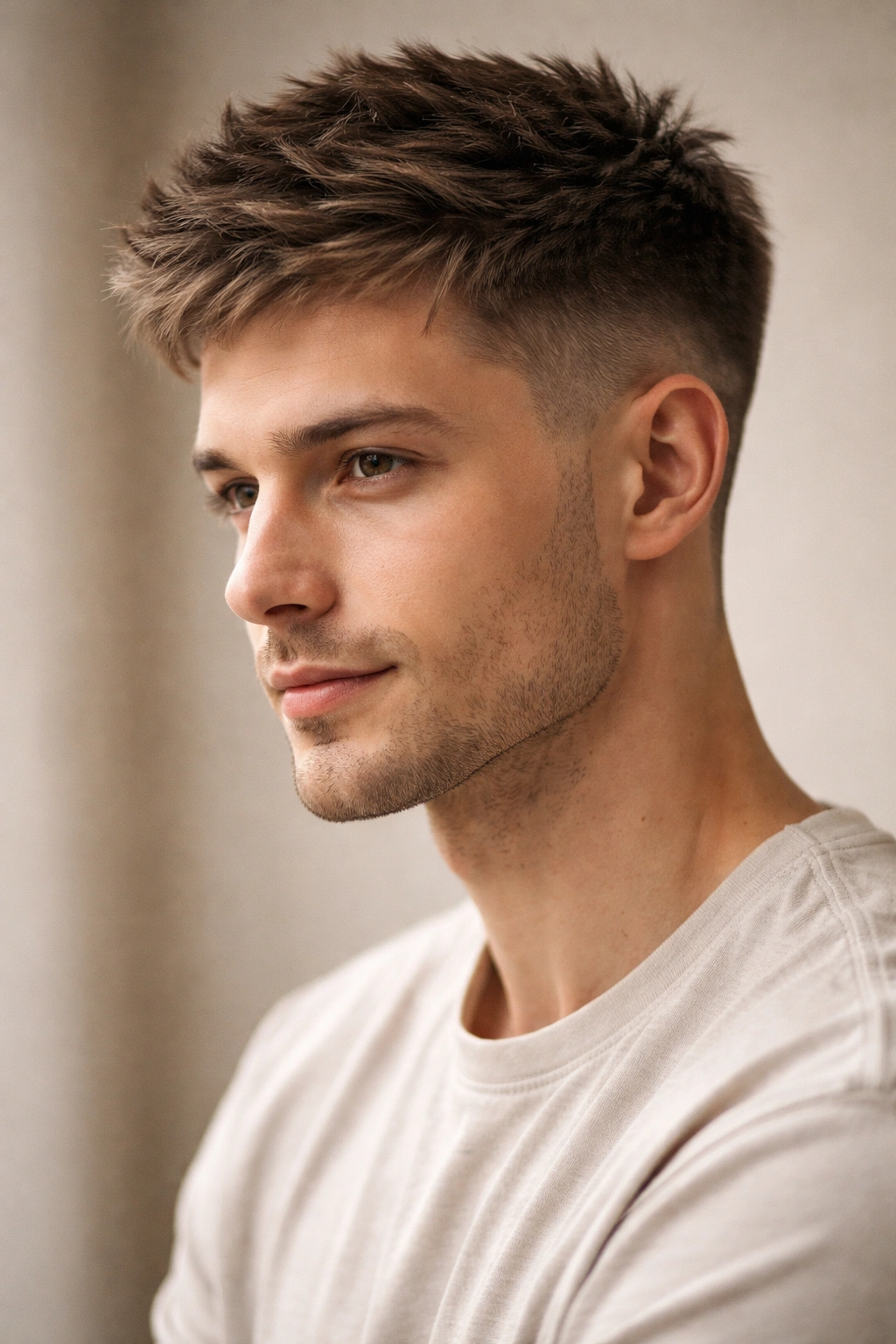 Tapered textured crop with longer top and gradual fade on sides