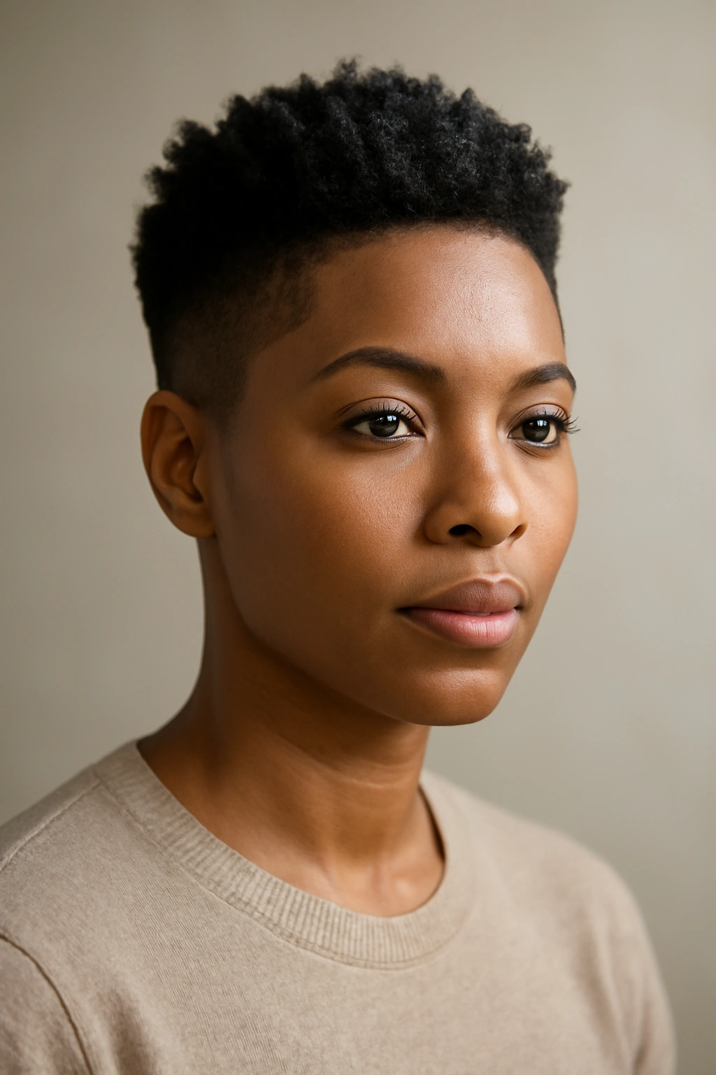 Portrait of a person with a tapered cut featuring blended sides and longer top