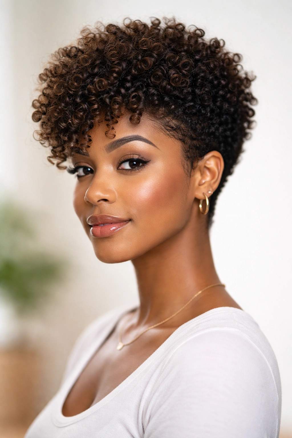 Tapered cut on Type 3 curls showing defined volume
