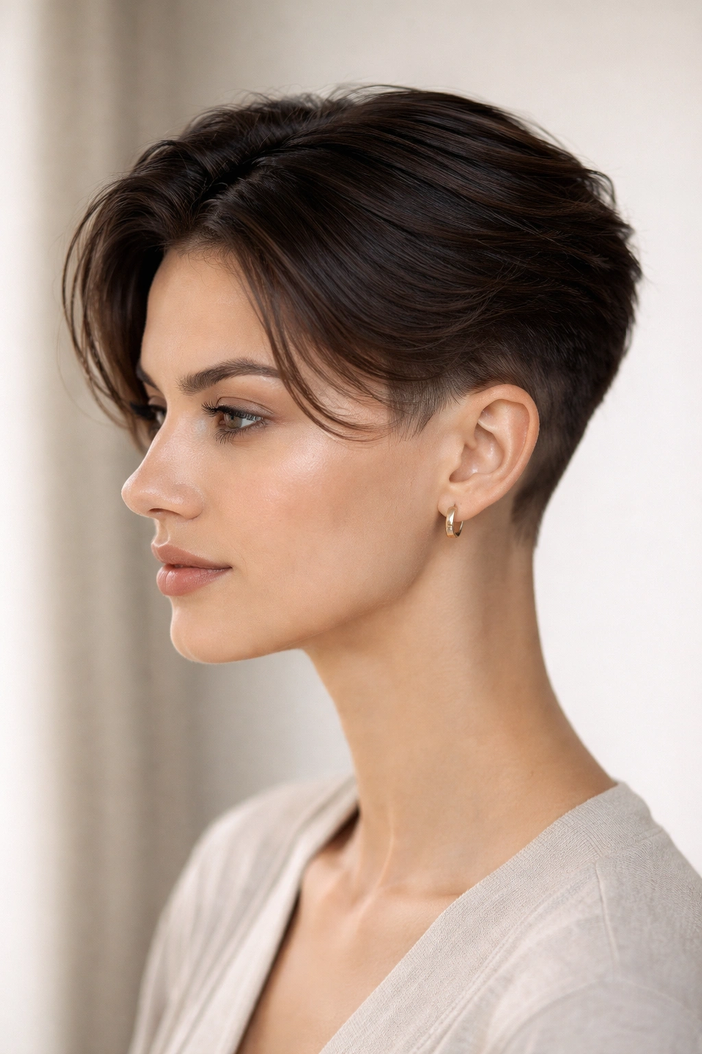 Side profile of a tapered cut with longer top and middle-part.