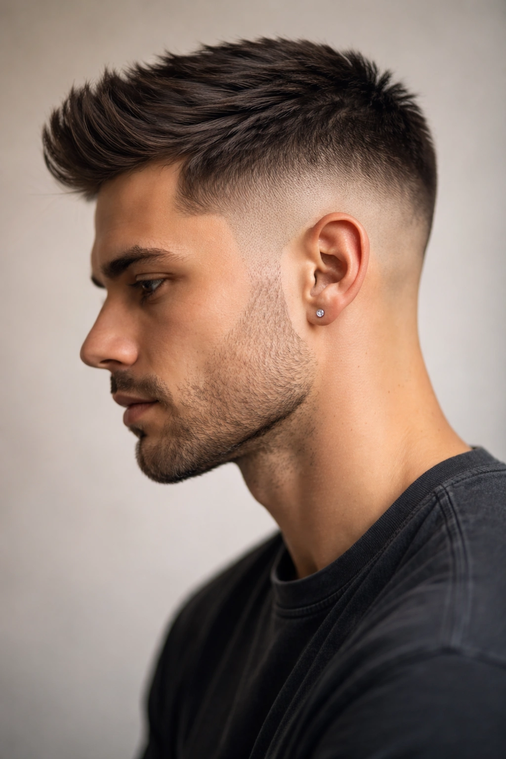 Profile view of a person with a tapered fade showing gradient from top to skin