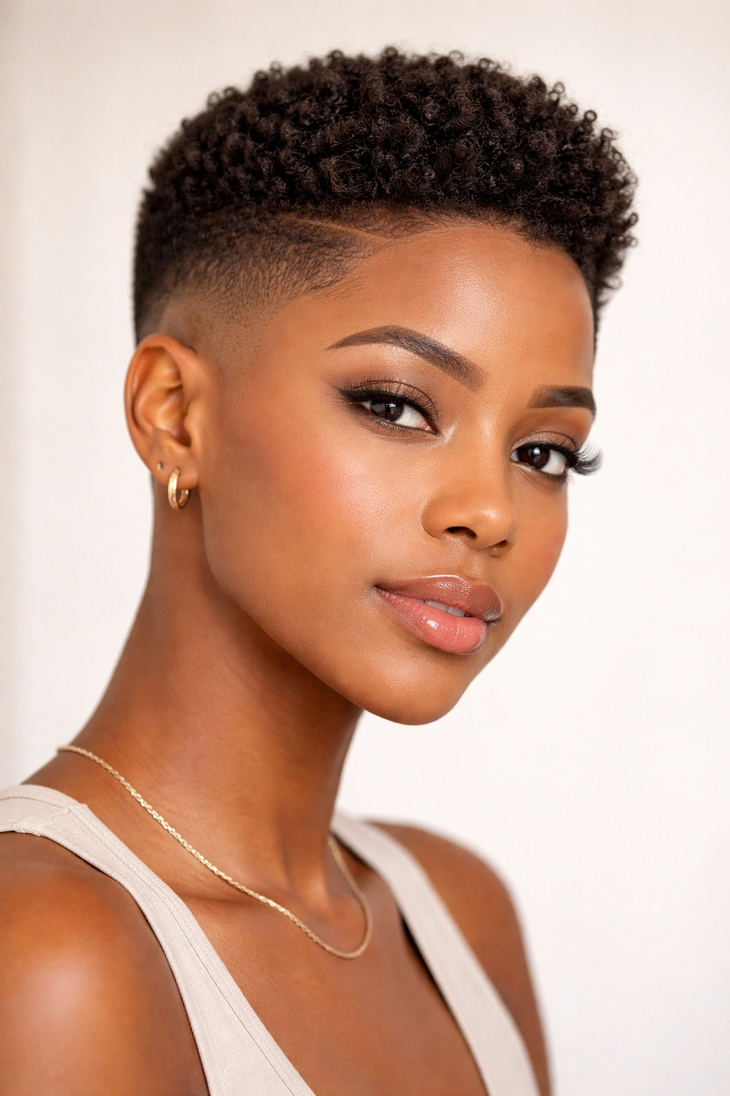 Close-up portrait of a tapered fade hairstyle with gradual sides and textured top