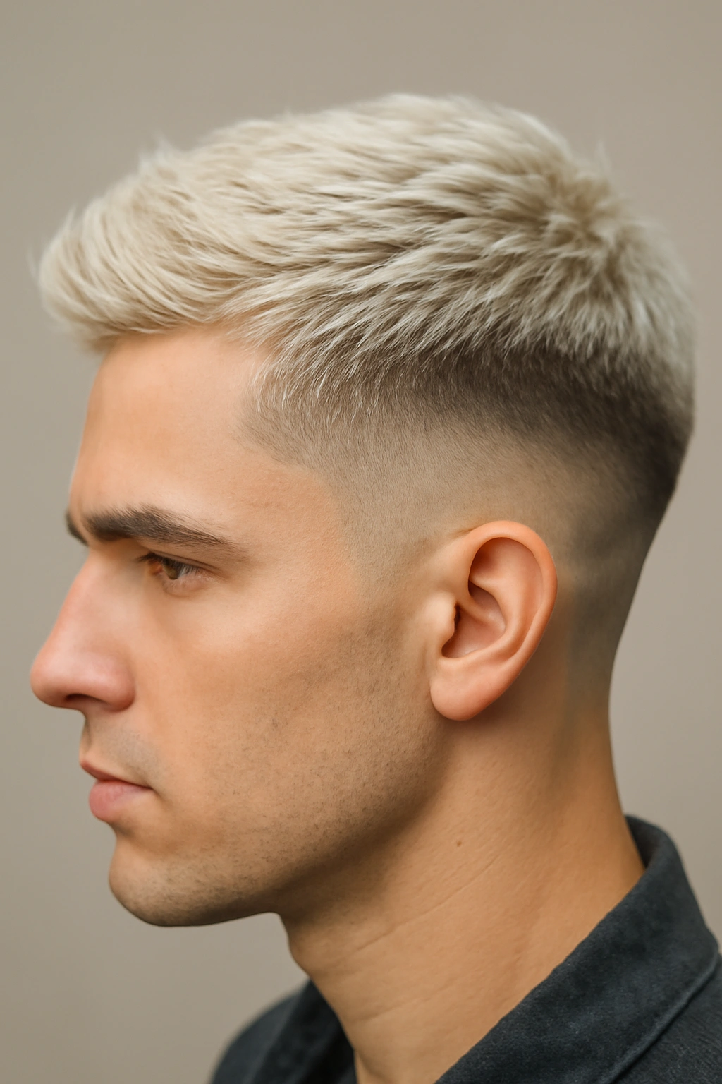 Close-up of tapered fade with platinum blonde hair