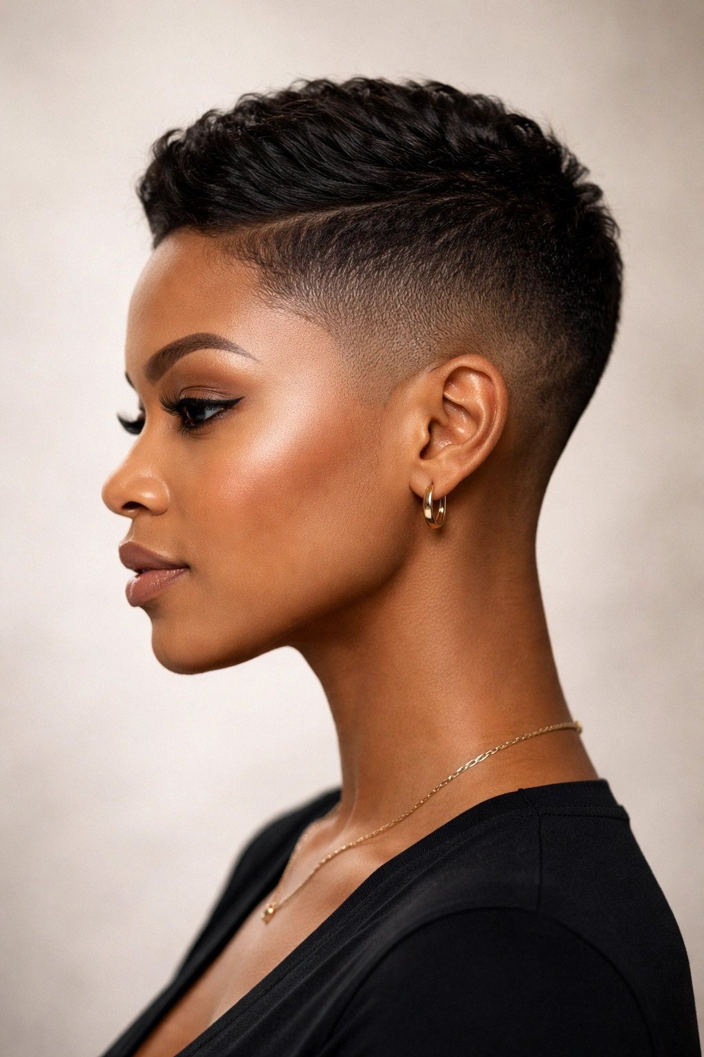 Head-and-shoulders portrait of a person with a sharp tapered haircut