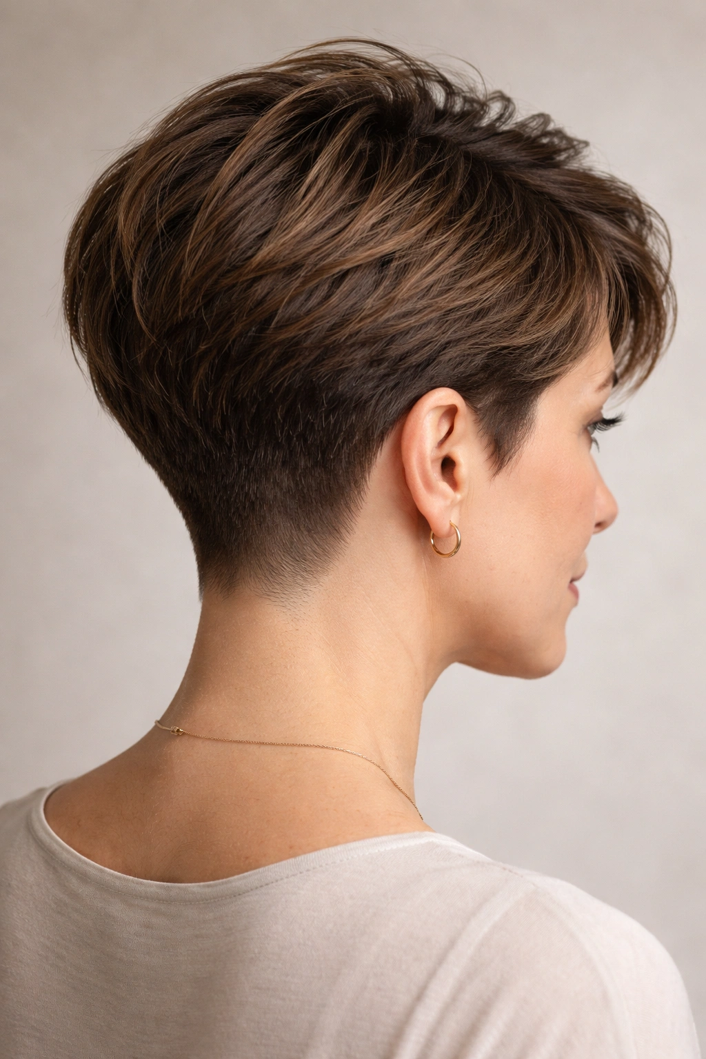 Three-quarter view of a tapered nape fade with longer top