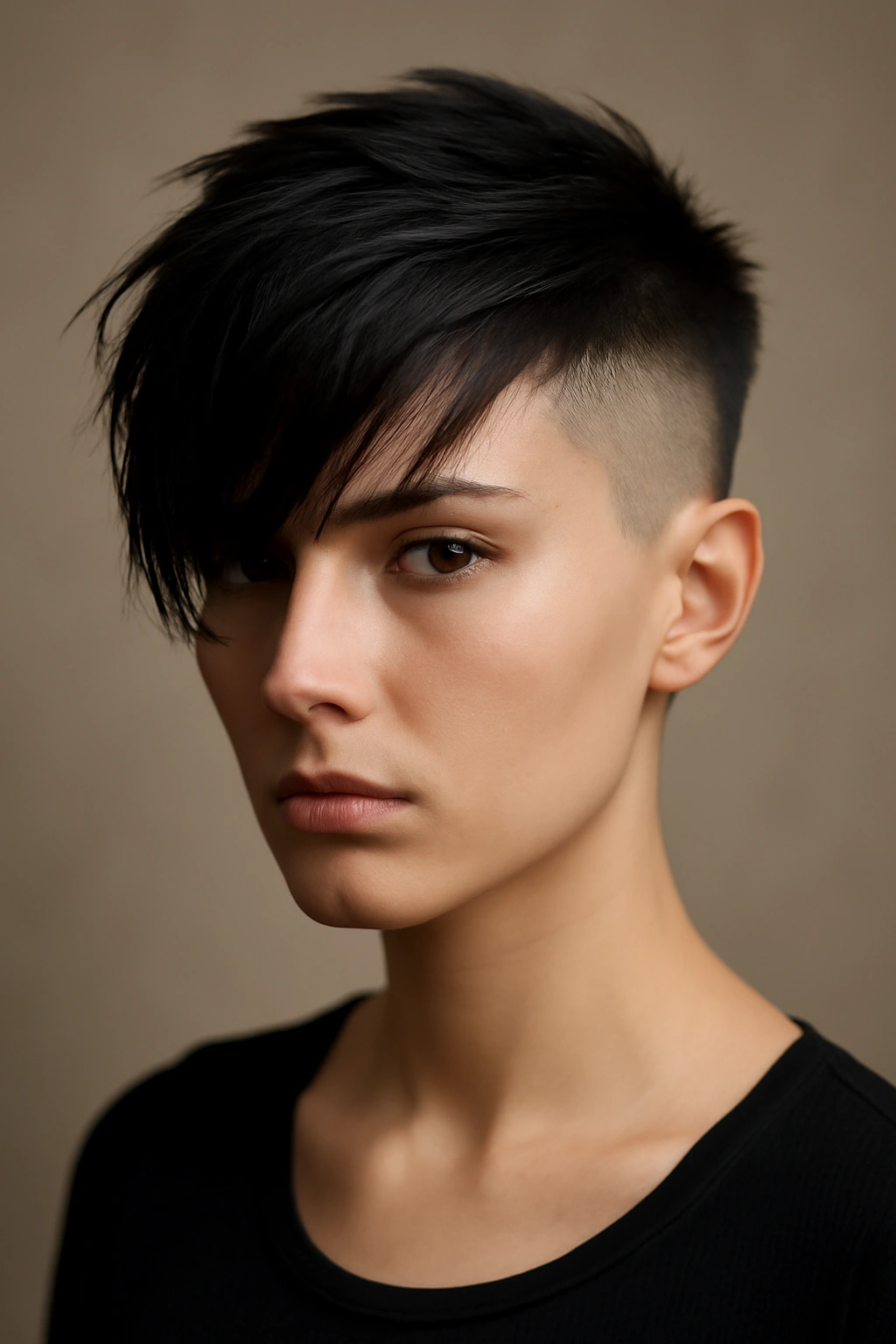 Close-up of The Tapered Sides with Long Fringe hairstyle with ultra-short sides and long fringe across the forehead