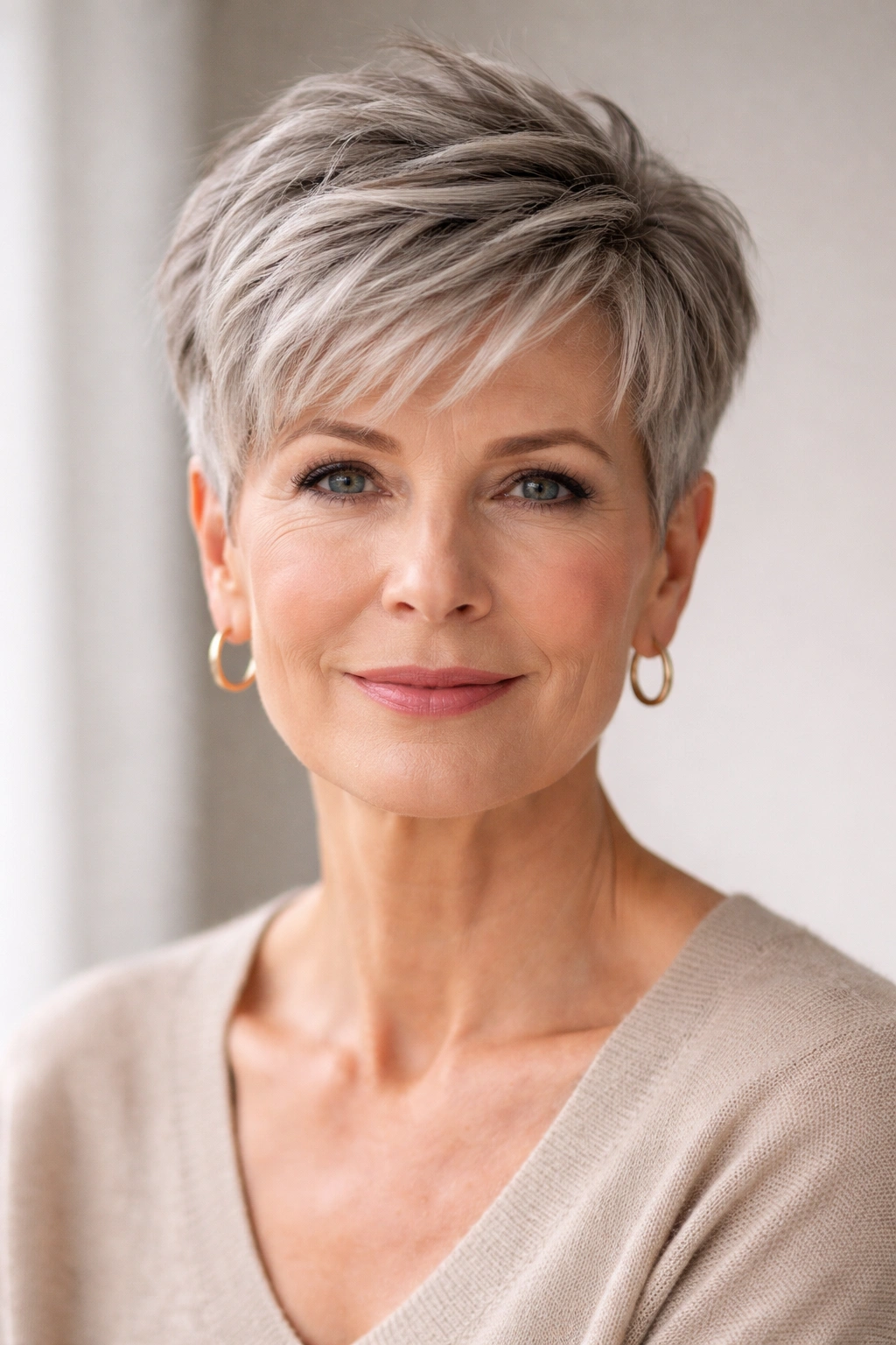 Tapered sides with top length hairstyle on an oblong-faced model