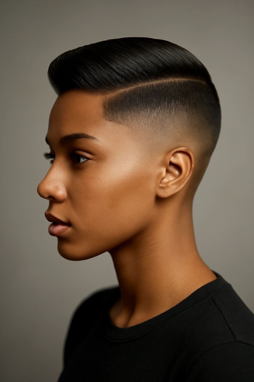 Side profile of a sleek tapered undercut with a longer top