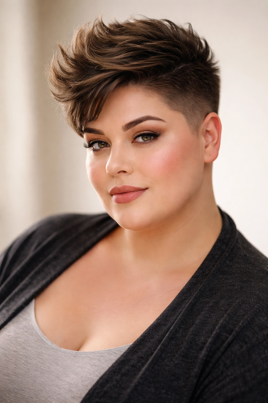 Tapered undercut with short sides and longer top highlighting vertical elongation