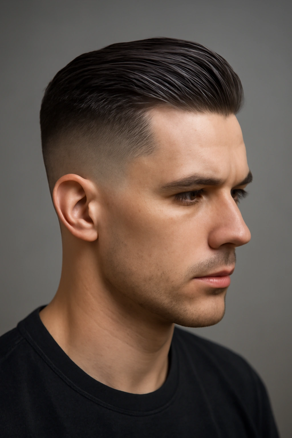 Portrait of a man with a tapered undercut and slicked-back top