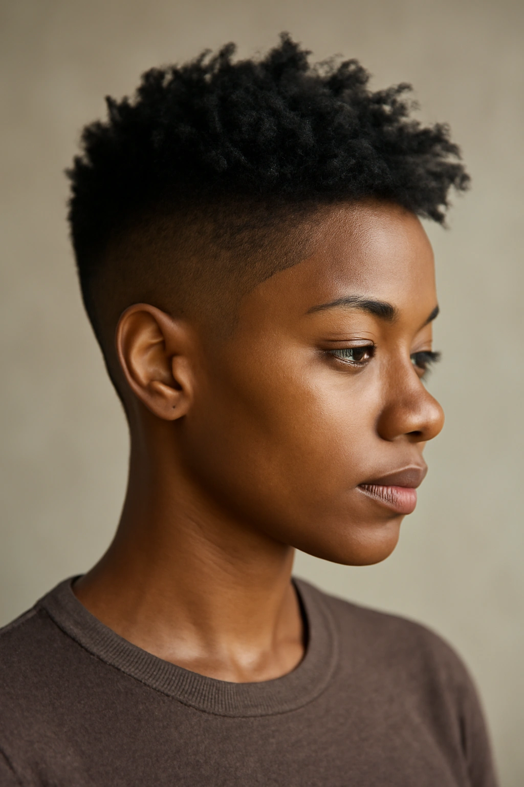 Portrait of a Black woman with a tapered undercut and textured top