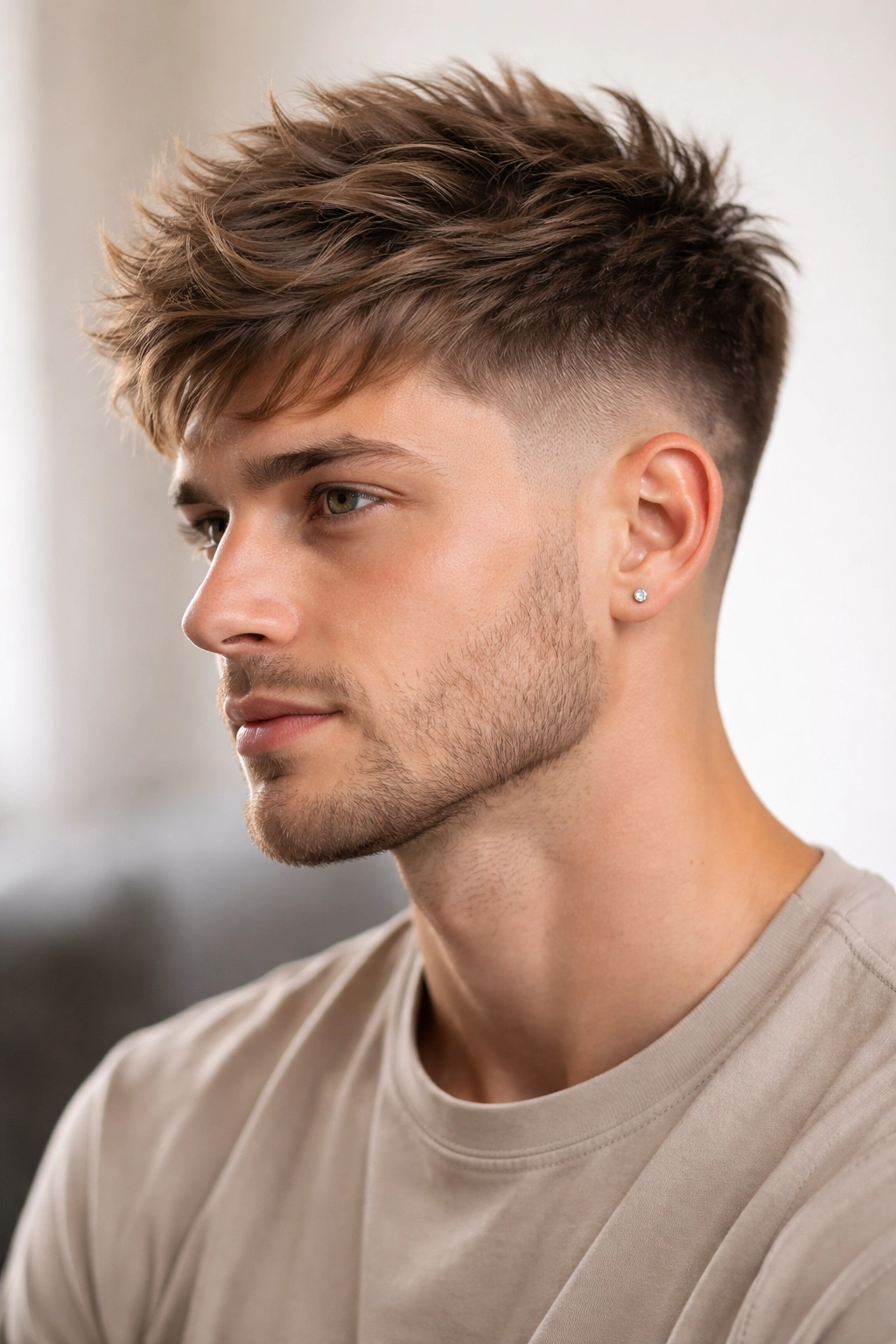 Headshot showing tapered undercut with textured top for volume.