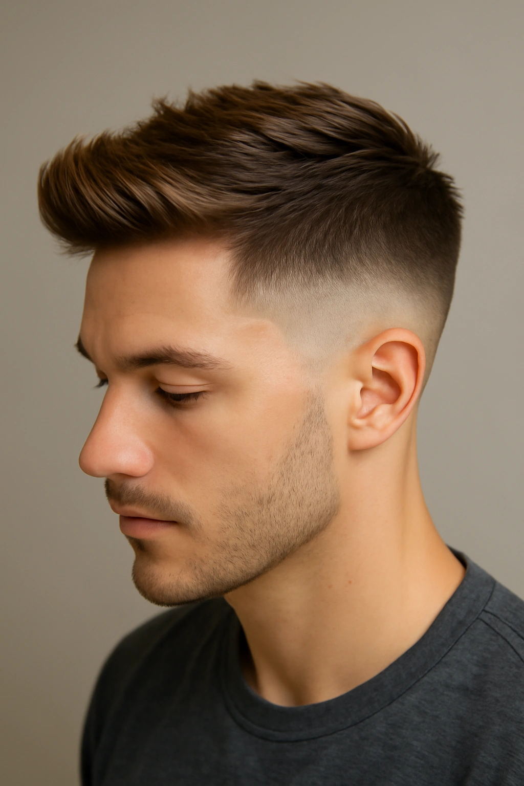 Portrait of temple fade with brunette-to-blonde ombre