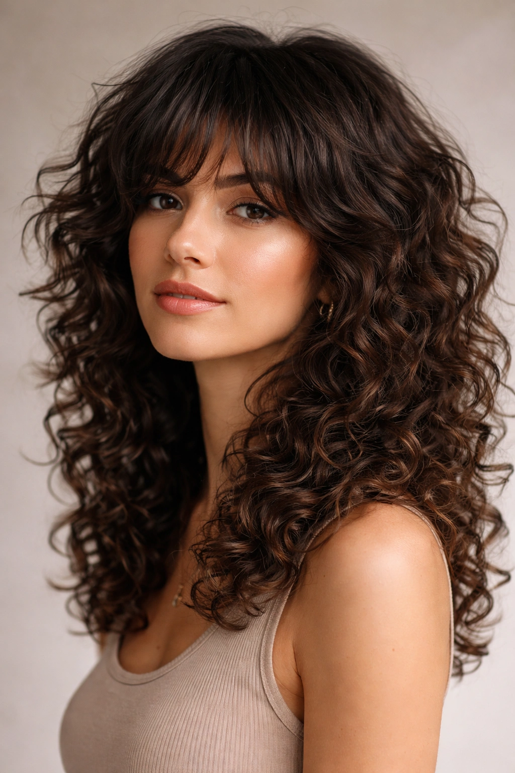 Close-up of thick curly hair with hidden underlayers creating defined curls