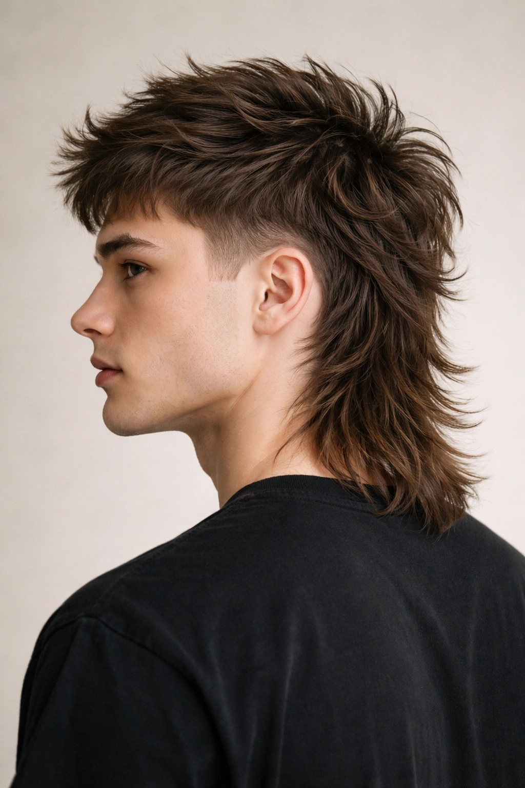 Profile view highlighting textured back mullet with voluminous layers