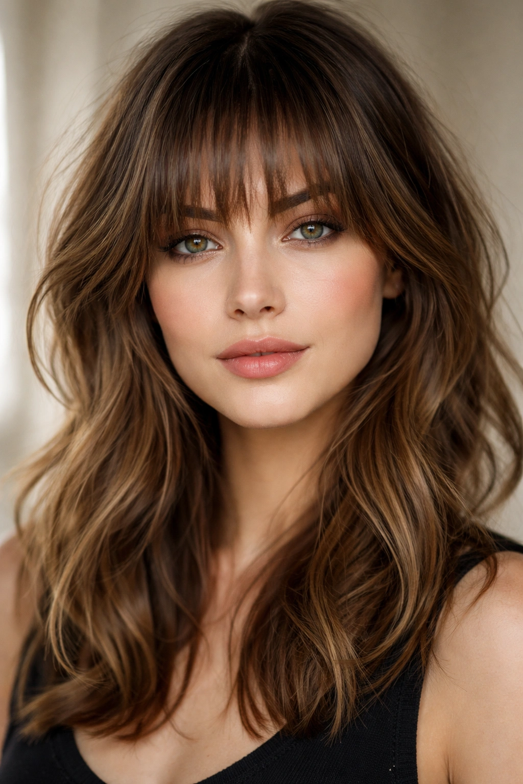 Close-up of textured bangs showing blunt, wispy and choppy lengths