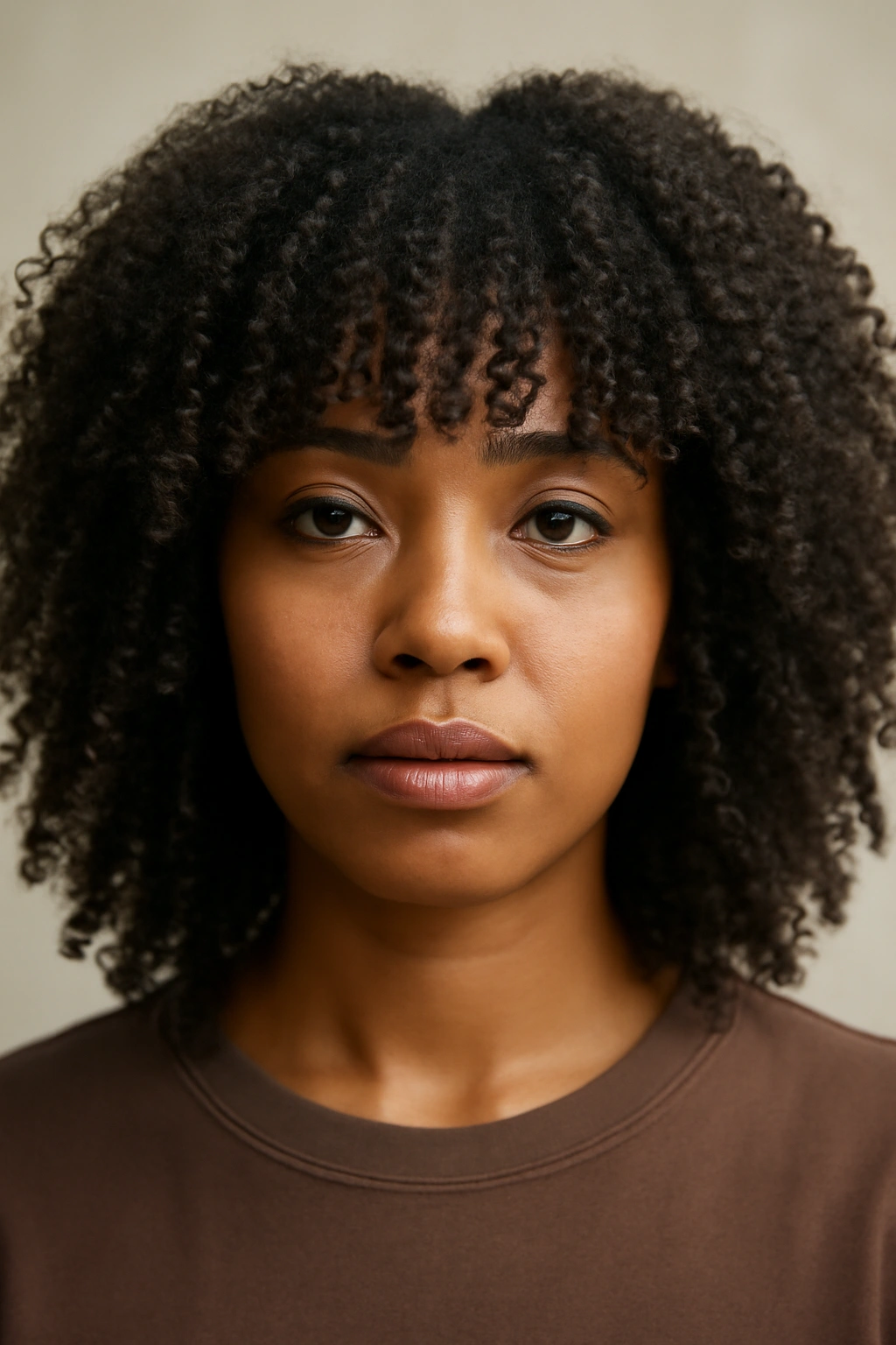 Close-up of natural curls with textured bangs