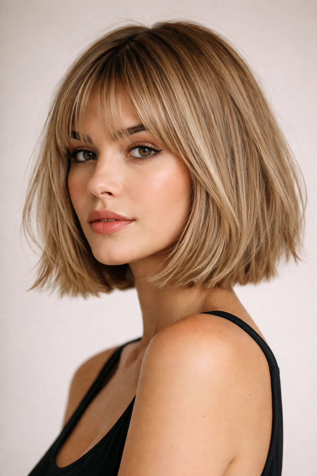 Close-up of a shoulder-length textured bob with choppy ends.