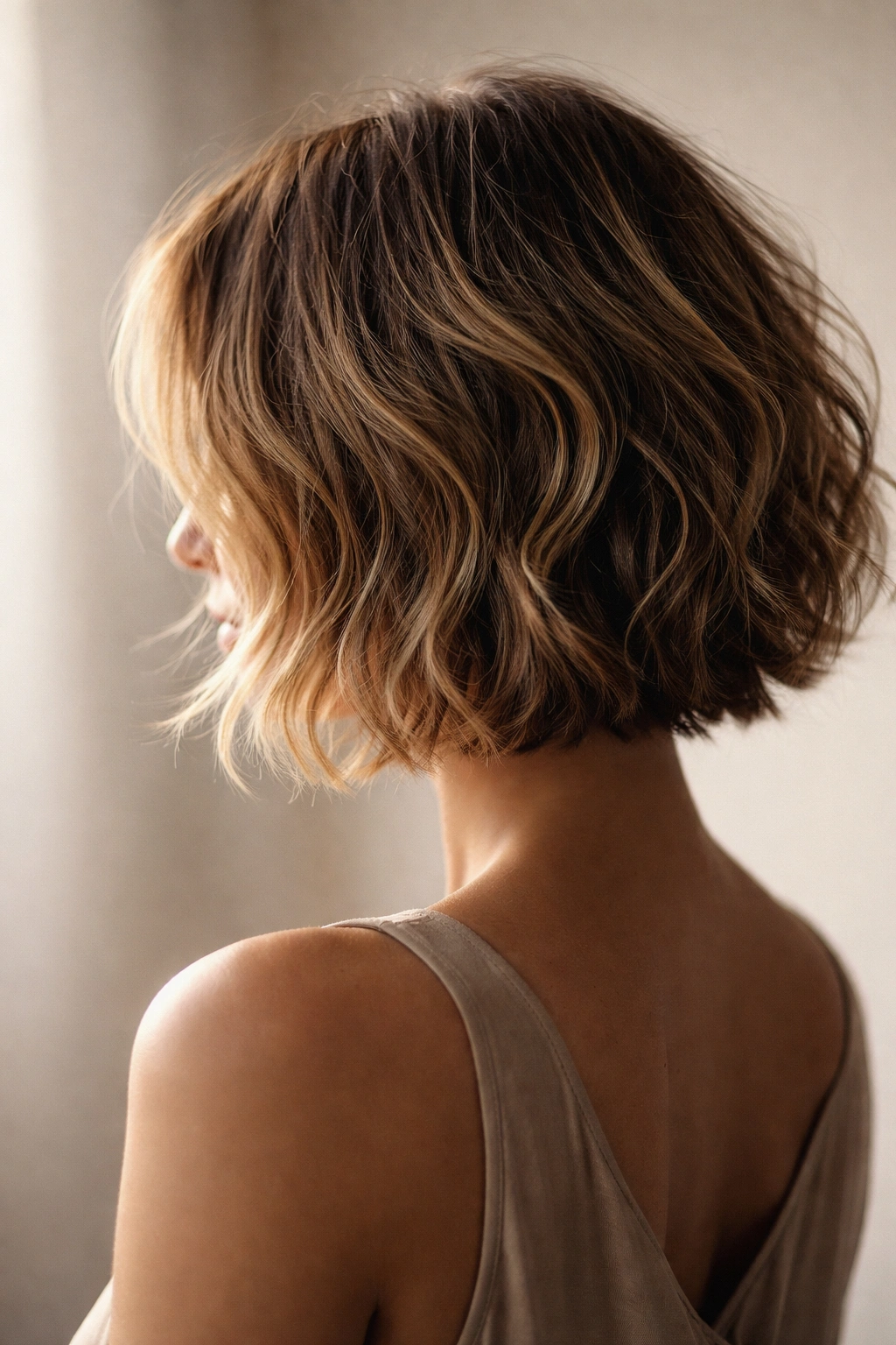 Abstract silhouette of head with textured bob showing movement