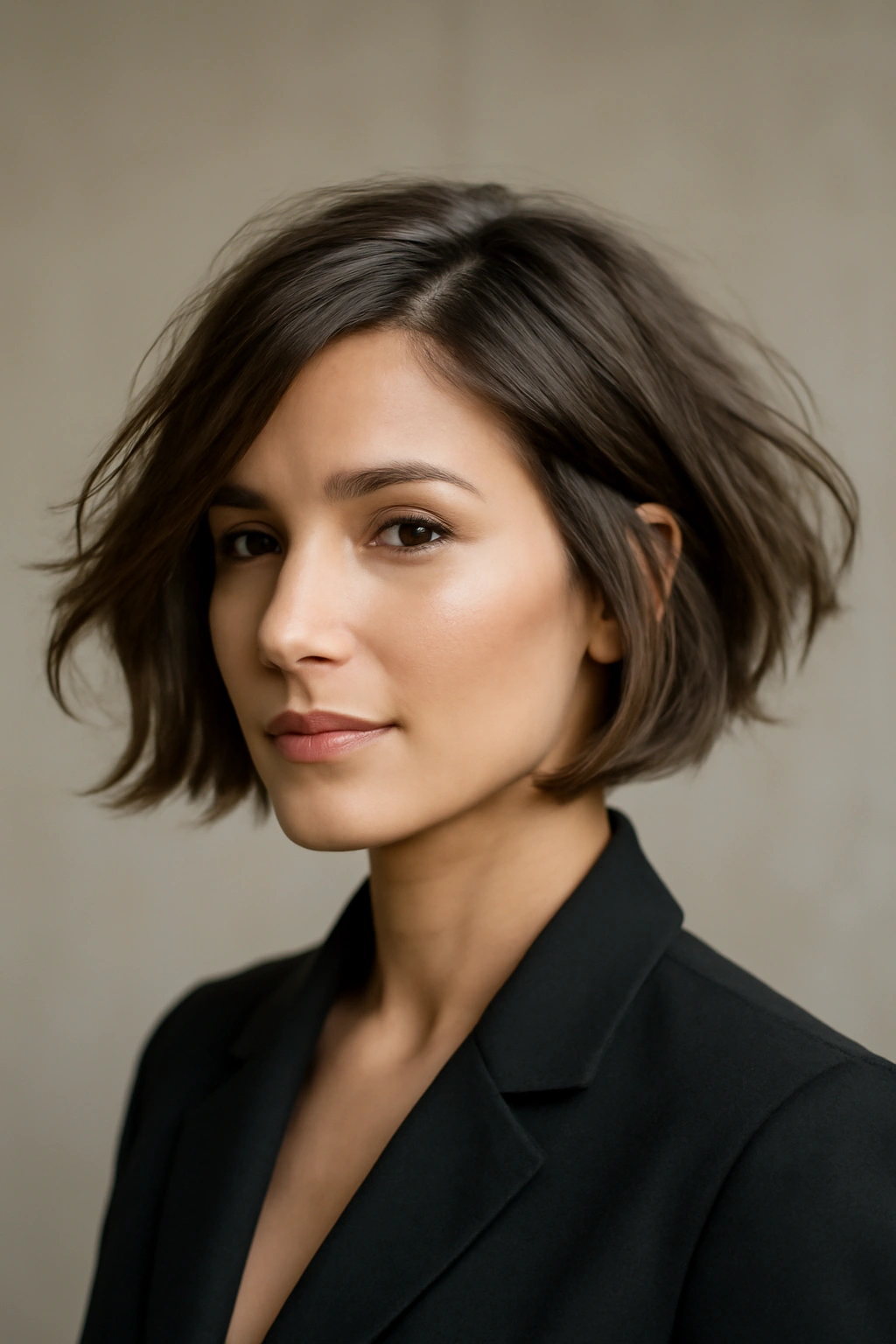 Textured bob with interior layers showing movement and clean exterior